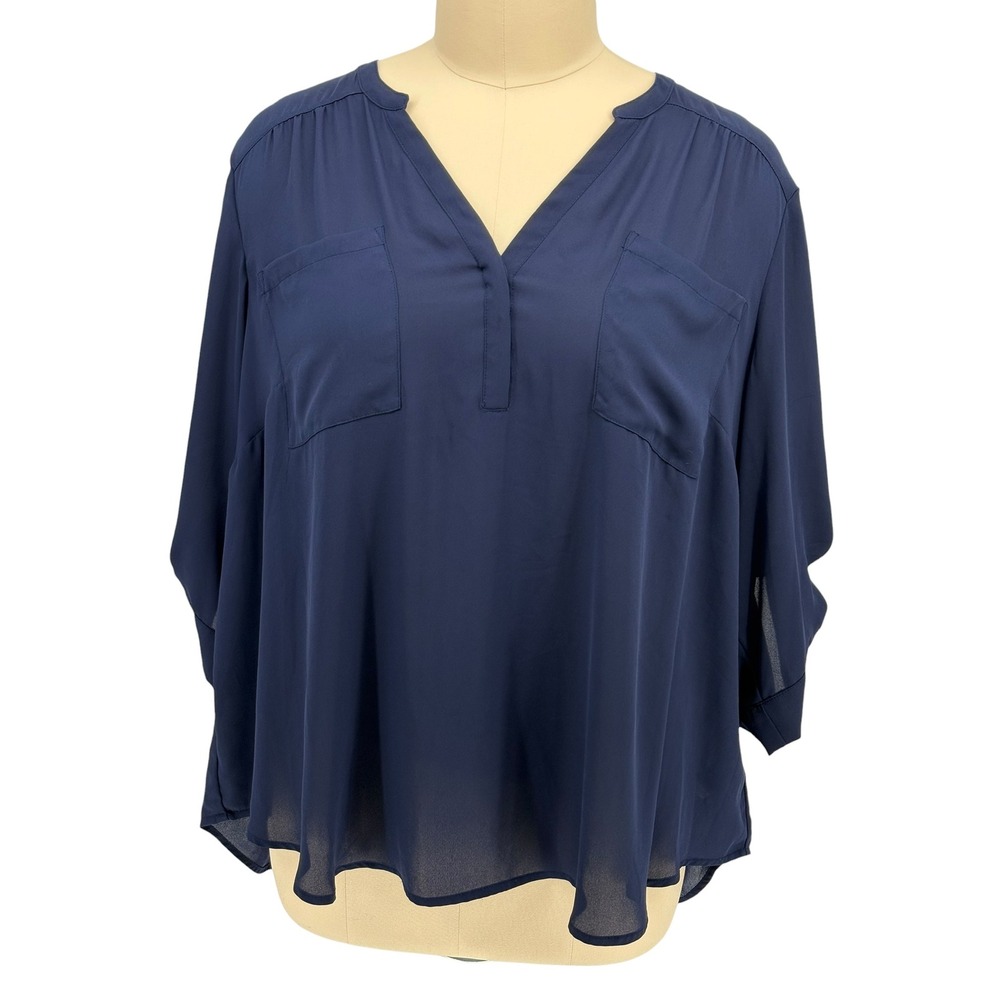 Torrid Harper Blouse Navy Blue‎ Roll Tab Sleeve Plus Size 5